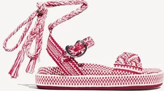 Amambaih Carolina Braided Lace Up Platform Sandal in Ivory Red at Nordstrom, Size 40