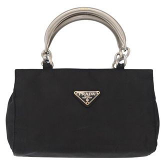 Prada Metal Handles Tote Tessuto Black Nylon Handbag (Pre-Owned)