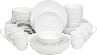 Elama Iris 32 Piece Porcelain Dinnerware Set with 2 Large Serving Bowls in White at Nordstrom
