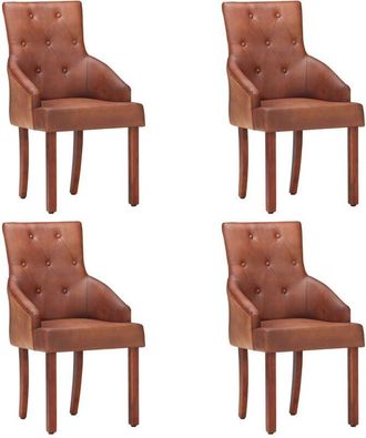 vidaXL Vidaxl - Sillas De Comedor 4 Unidades Cuero De Cabra Aut&eacute;ntico Marr&oacute;n