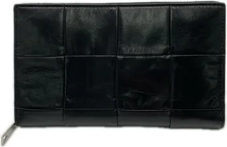 Bottega Veneta Black Nylon Leather Long Wallet (Bi-Fold) (Pre-Owned)