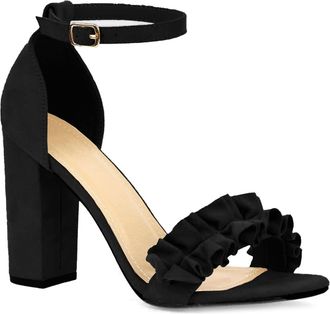 Miss Diva Womens Heels Ally Frill Detail Heeled Ankle Strap Sandals Block Heels for Ladies (Black Suede, uk_footwear_size_system, adult, women, numeric, medium,