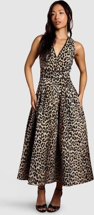 Coast V-Neck Animal Jacquard Midi Dress at Nordstrom, Size 14