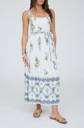 Blu Pepper Belted Floral Scallop Edge Midi Dress in Blue Multi at Nordstrom Rack, Size Medium