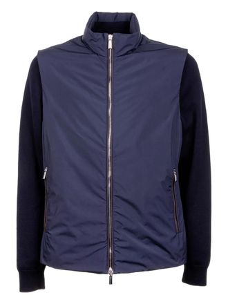 Moorer zip-up knitted-sleeve jacket - men - Polyester - 50 - Blue