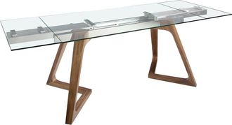 Angel Cerd&aacute; Mesa comedor extensible rectangular cristal templado y nogal