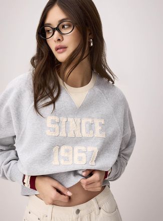 Twik Womens Contrasting collar and embroidery fleece sweater