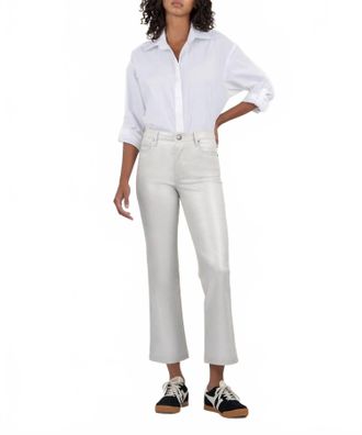 Kut from the Kloth Kelsey Coated High Rise Fab Ab Ankle Flare Jeans In Light Silver