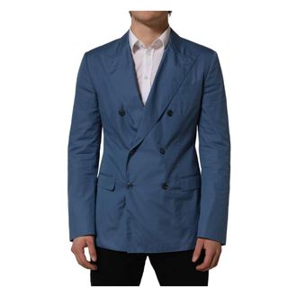 Dolce & Gabbana Blazers, male, Blue, Size: XL Cotton Double Breasted Blazer