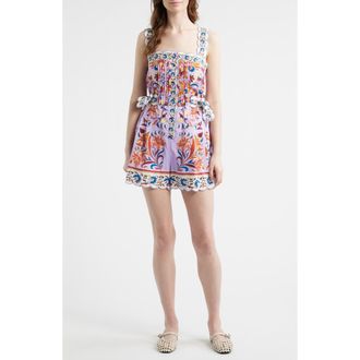 Farm Rio Flower Tiles Lilac Romper at Nordstrom, Size Xx-Small
