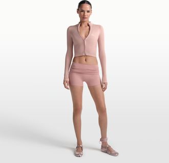 Nike Womens SKIMS Matte 3 Fold-Over Waistband Shorts in Pink | BOSHO9490W-HIM