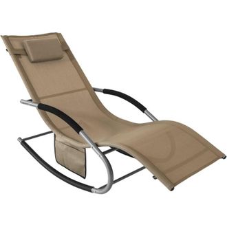 SoBuy Sobuy - Lettino Sdraio da Giardino a Dondolo - Sedia a Dondolo da Esterno in Textilene Marrone con Telaio in Metallo, 150x63x87cm, Lettino Prendisole