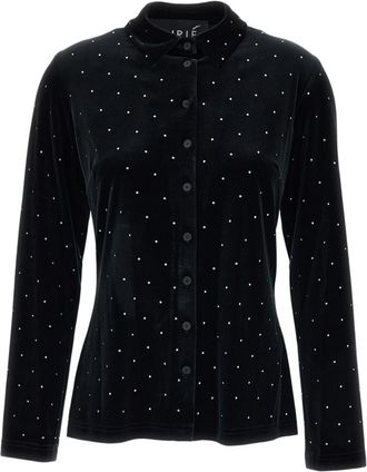 Iri&eacute; Black Velvet Button-Down Casual Shirt