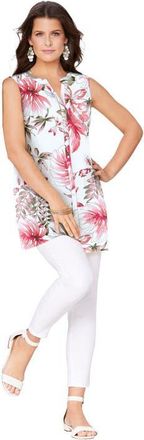Roaman's Sleeveless Floral Big Shirt in White Coral Tropical at Nordstrom, Size 30