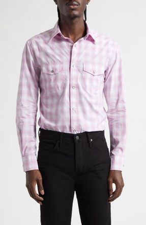 Tom Ford Slim Fit Check Western Shirt in White/Pink at Nordstrom, Size 39