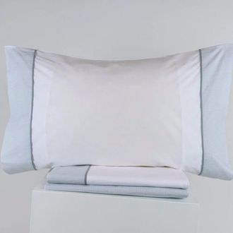 Casa da Laura S&aacute;banas 100% algod&oacute;n 180 hilos rayas gris cama 135/140 2 almohadas 5