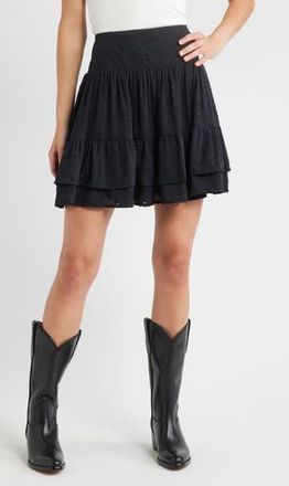 Treasure & Bond Floral Jacquard Tiered Miniskirt in Black at Nordstrom Rack, Size Large