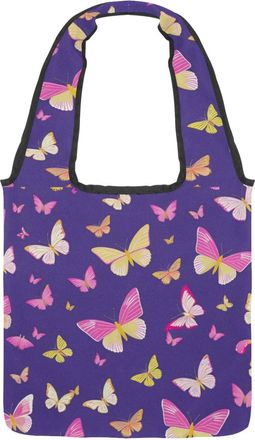 Generic Aesthetic Butterfly Reversible Canvas Shoulder Tote - Double-Sided Print, 12oz Cotton, 27cm Drop, Fold-Flat Bag for Travel, Shopping, Street Outings