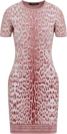 Roberto Cavalli Pink Animal Print Round Neck Mini Dress