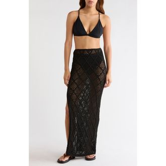 Elan Lace Side Slit Cover-Up Maxi Skirt in Black at Nordstrom, Size X-Small