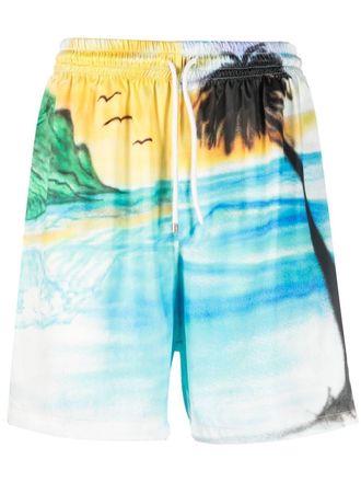 Flaneur Shorts met palmboomprint - Wit