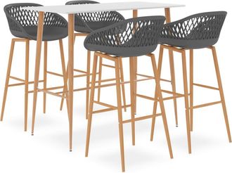 vidaXL Mesa Alta Y Taburetes De Bar 5 Piezas Blanco Y Gris Vidaxl