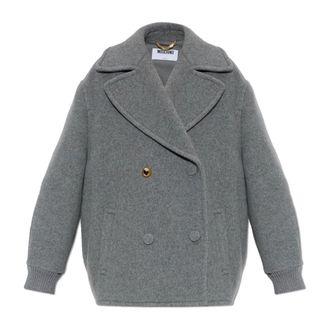 Moschino Double-Breasted Coat - Dames - Mantels - Grijs - Maat: S Katoen