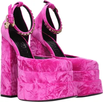 Versace Womens Pink Velvet Platform Sandals