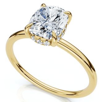 Pompeii3 Certified 2Ct Cushion Hidden Halo Diamond Engagement Ring 14k Gold Lab Grown