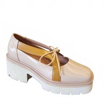 All Black Womens Little Bow Lugg Heeled Pump In Beige