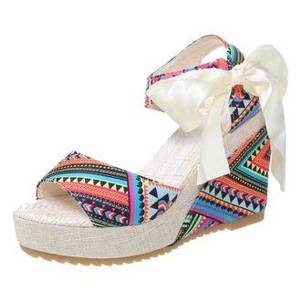 Generic Womens Oversized Draped Heel Sandals Fashionable Printed Versatile Summer Footwear with Comfortable Design for Casual Outings (Orange, 4.5)