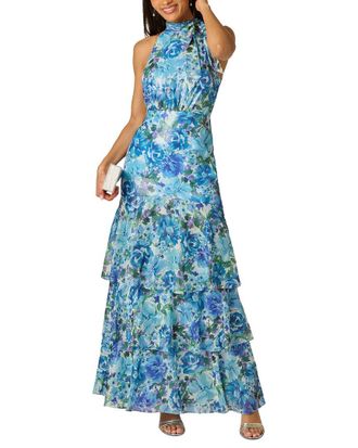 Adrianna Papell Glazed Printed Chiffon Long Gown