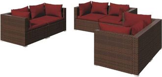 vidaXL Set Muebles De Jard&iacute;n 6 Piezas Y Cojines Rat&aacute;n Sint&eacute;tico Marr&oacute;n Vidaxl