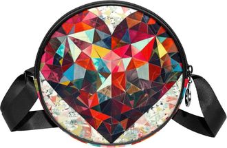 Generic Circle Crossbody Bag for Women, Love Heart Small Sling Bag Daypack with Zipper Adjustable Shoulder Straps Casual Ladies Girls Round Purse