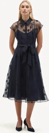 Hobbs London Tess Sheer Polka Dot Shirt Dress in Midnightnavy at Nordstrom, Size 10