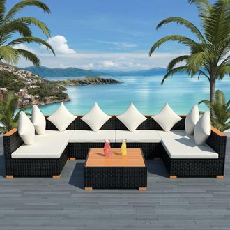 vidaXL Muebles De Jard&iacute;n Y Cojines 7 Piezas Rat&aacute;n Sint&eacute;tico Negro Vidaxl