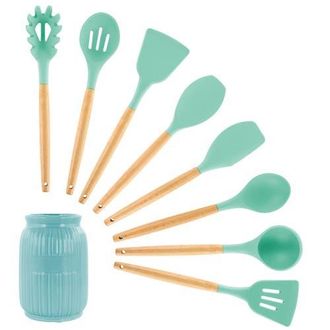 MegaChef Silicone and Wood Cooking Utensils, Set of 9 in Mint Green at Nordstrom