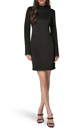 DKNY Mock Neck Long Sleeve Heavy Scuba Crepe Minidress in Black at Nordstrom, Size 14