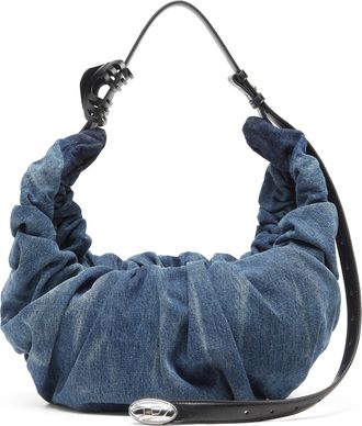 Diesel Grab-D-Large scrunched hobo bag in treated denim - Shoulder Bags - Woman - Blue