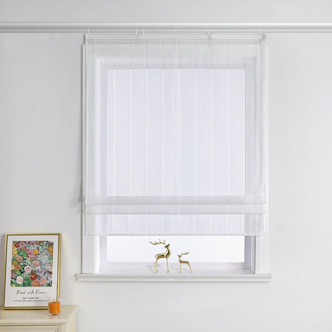 Joyswahl Raffrollo weiß gestreift Muster Raffgardine mit Klettschiene Transparent Fenster Vorhänge ohne Bohren Lichtdurchscheindend HxB 140x120cm 1 Stück Packu ab 42,99 €