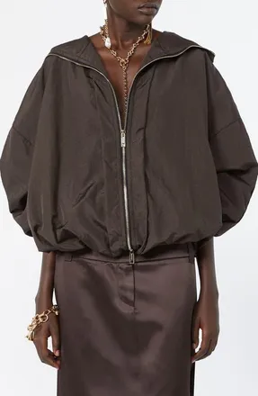 Sportmax Water Repellent Oversize Hooded Rain Jacket in Dark Brown at Nordstrom, Size 10