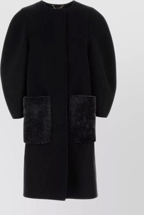 Fendi wool blend coat featuring fur pockets