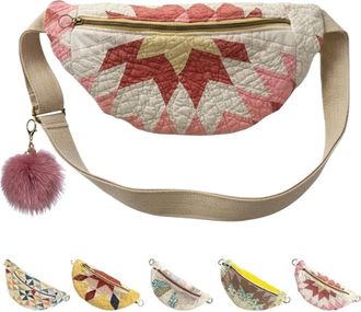 Generic Vintage-Inspired Patchwork Quilted Sling Bag,Handmade Lightweight Curved Boho Crossbody Bag,Large Capacity Shoulder Satchel