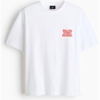 H&M Loose fit t-shirt in White/the Rolling Stones at Nordstrom, Size X-Large