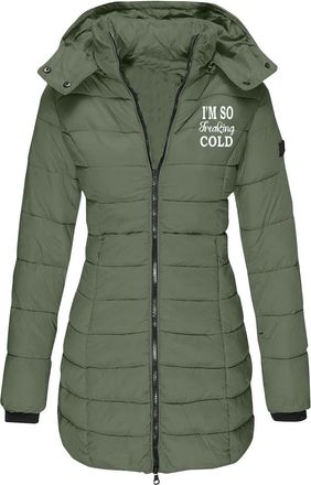Generic Winter Coat for Women Im So Cold Down Puffer Padded Thicked Quilted Cotton Parkas Coats Ladies Long Sleeve Hooded Slim Jacket Outdoor Thermal Overcoat