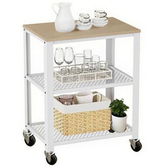 Relaxdays Relaxdays Carro Cocina 3 Niveles Efecto Madera Con Ruedas Cocina/hogar/oficina 77,5x60x40 Cm Metal Marr&oacute;n Claro/blanco