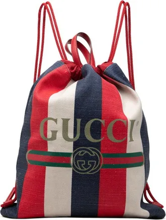 Gucci Sherry Line Red Color White Canvas Backpack (Pre-Owned)
