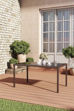 Living and Home Rectangular Rustic Wicker Garden Dining Table in Brown