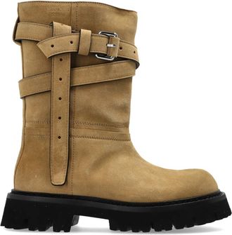Moschino Su&egrave;de Enkellaarsjes - Dames - Hoge Laarzen - Beige - 36 EU - Su&egrave;de - Schoenen