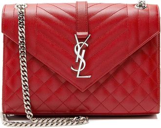 Saint Laurent Red Matelasse Grain De Poudre Leather Monogram Medium Shoulder Bag (Authentic Pre-Loved)